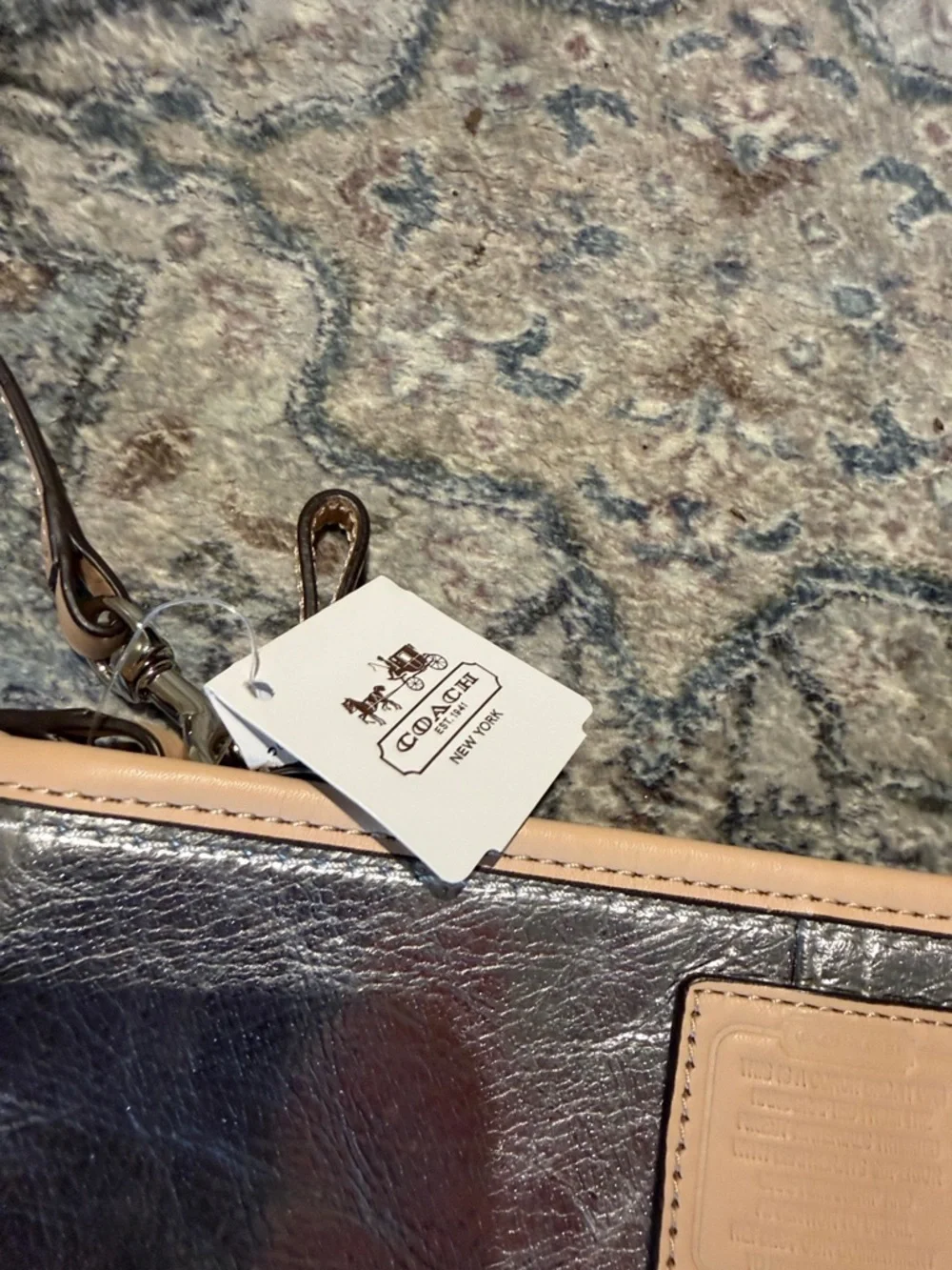 Coach Metallic Silver Wristlet with Beige Trim - Picture 3 of 9